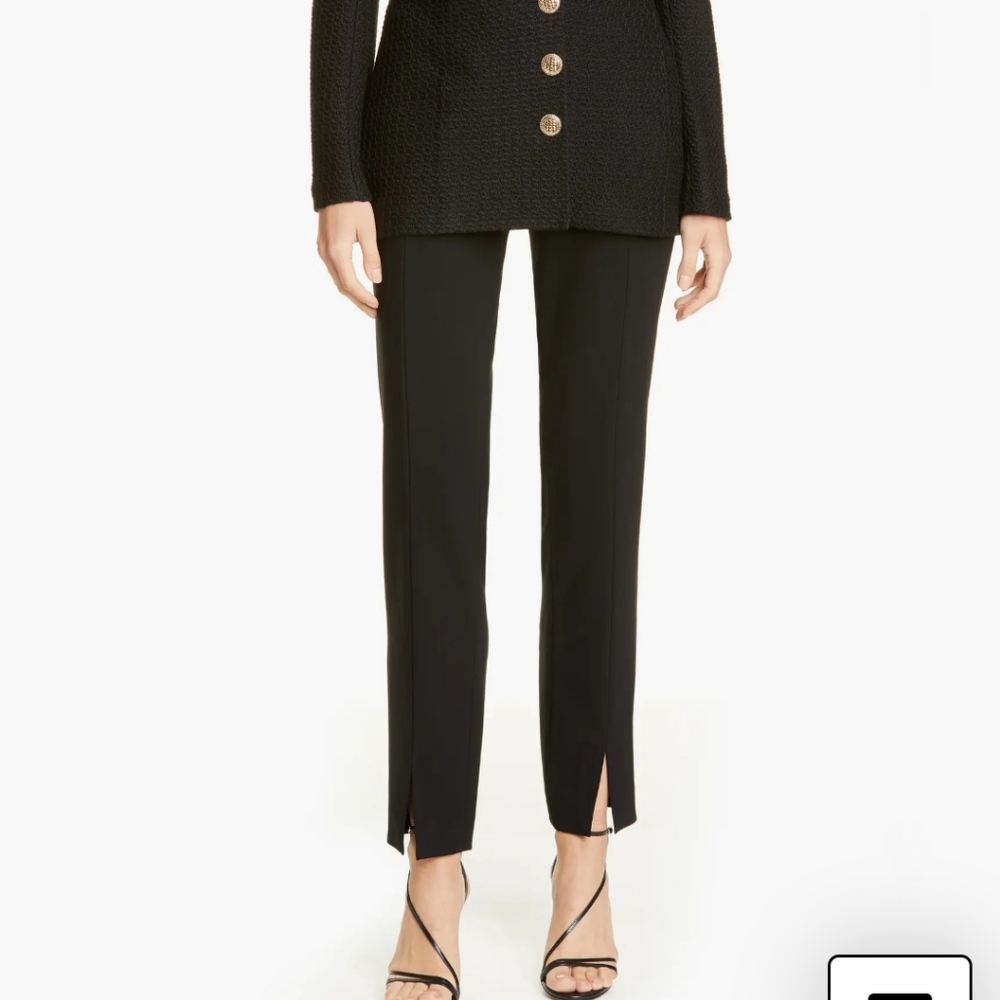 St. John Split Hem Jennifer Crepe Marie Ankle Pants Navy Blue Mid Rise 0